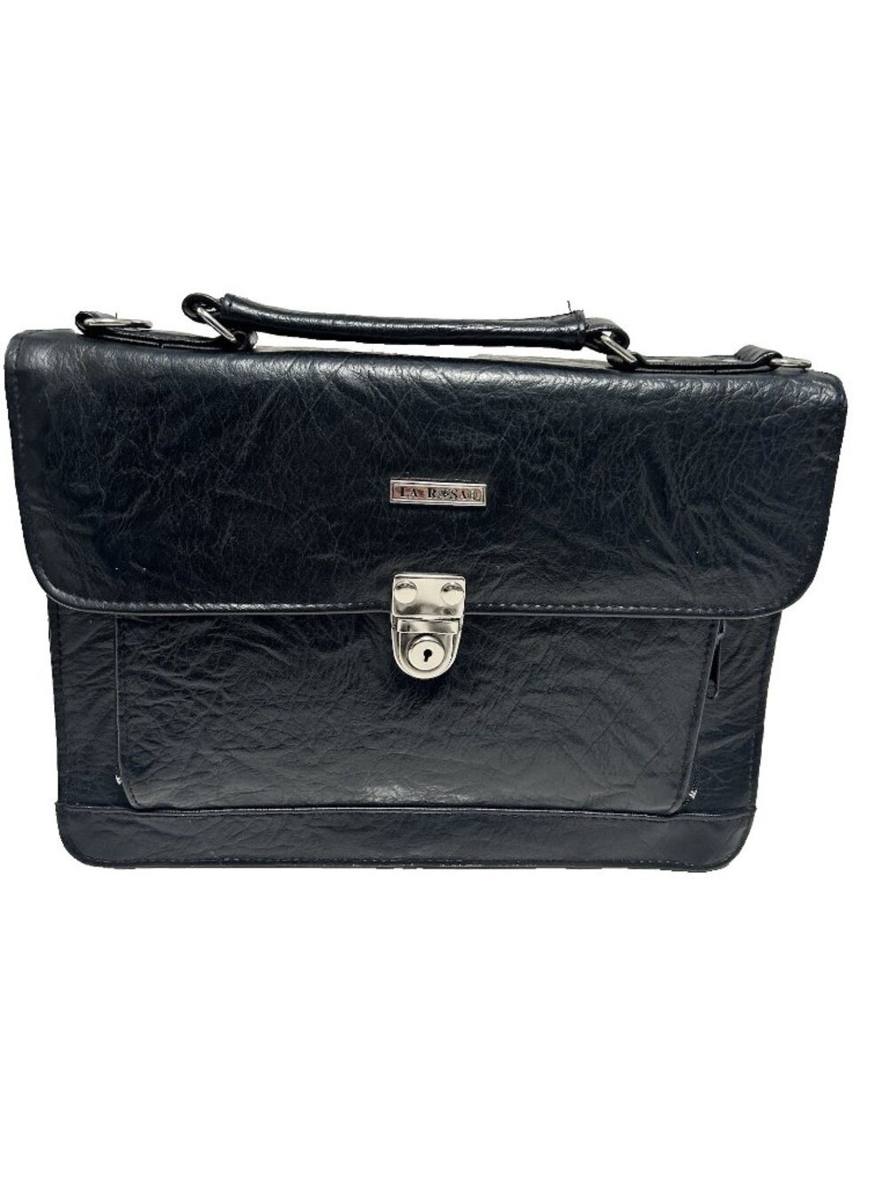 La Rosa Black Textured Leather Briefcase Bag Satchel Purse Handbag Motorcycle
